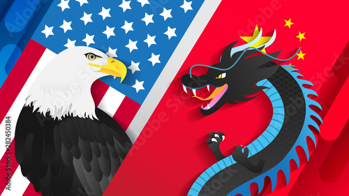 Eagle VS Dragon Vector illustration. Economic trade between USA and China concept.