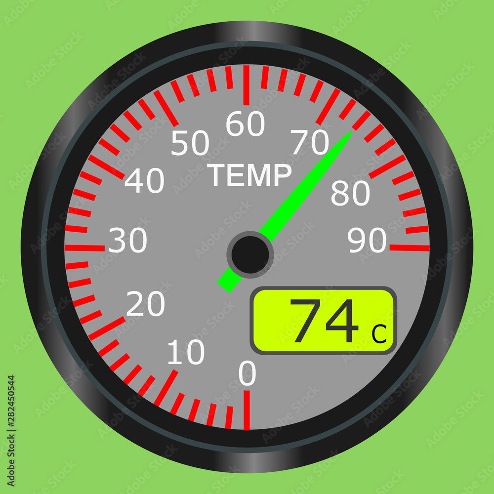 Temperature Scale from green to red with arrow and scale. Temperature Scale from green to red with arrow and scale.