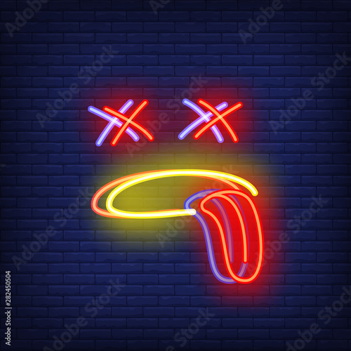 Smiley putting out tongue neon sign with chromatic aberration