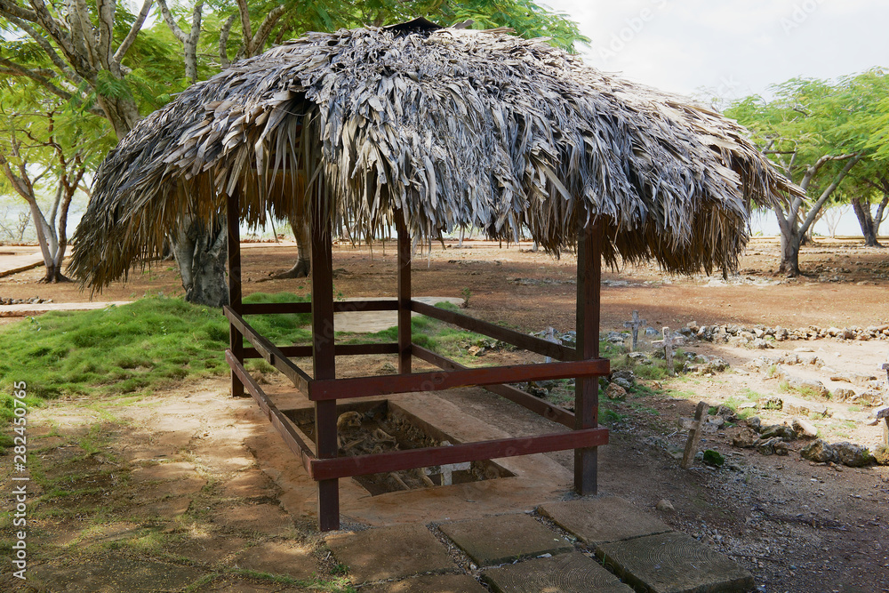 Excavated grave of one of the first residents of La Isabella settlement in Puerto Plata, Dominican Republic. La Isabella was founded by Christopher Columbus in 1493. Excavated grave of one of the first residents of La Isabella settlement in Puerto Plata, Dominican Republic. La Isabella was founded by Christopher Columbus in 1493.
