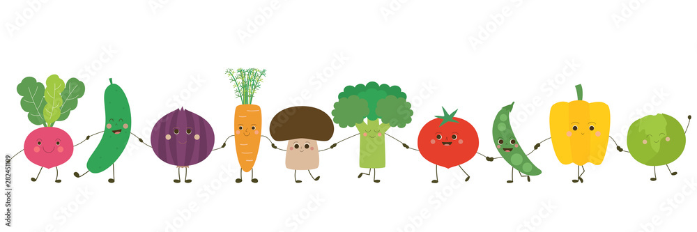 Personnages de légumes alignés – se tenant par la main Stock ...