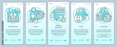 Medicine and healthcare onboarding mobile app page screen with linear concepts. Call, select, pay, receive, enjoy. Steps graphic instructions. UX, UI, GUI vector template with illustrations