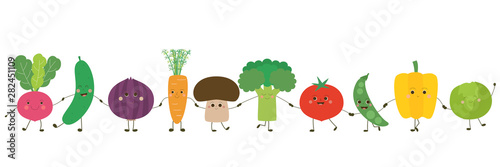 Personnages de légumes alignés – se tenant par la main