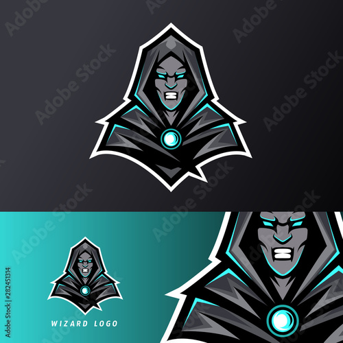 Angry Wizard sport esport logo template black uniform in blue glow