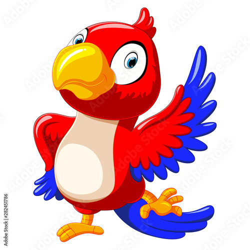 funny red parrot cartoon dancing