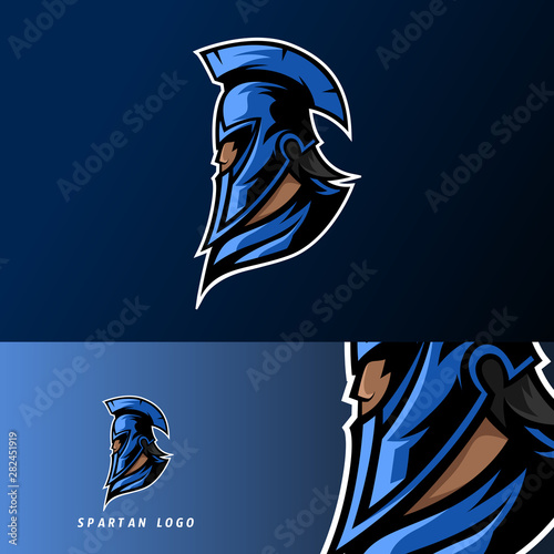 blue spartan warior mascot sport esport logo template with mask