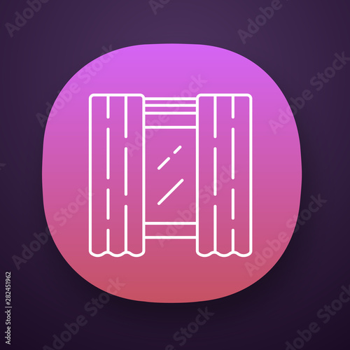 Window panel pair app icon. Decorating drapery fabric. Blackout liner. Kitchen shades on cornice. Grommet curtains. UI/UX user interface. Web or mobile application. Vector isolated illustration