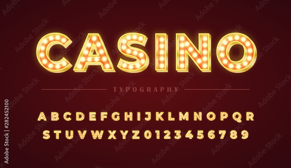 3d light bulb alphabet with gold frame isolated on dark red background. Broadway style retro glowing font. Vector illustration. 3d light bulb alphabet with gold frame isolated on dark red background. Broadway style retro glowing font. Vector illustration.