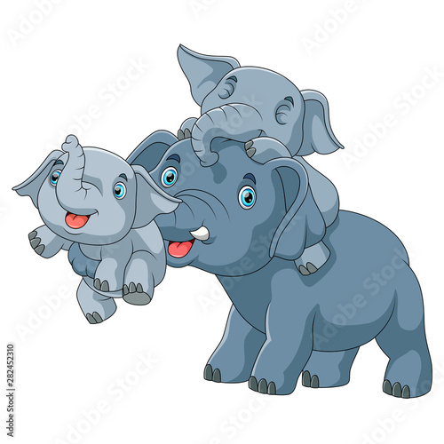 Cute cartoon family of elephant playing together