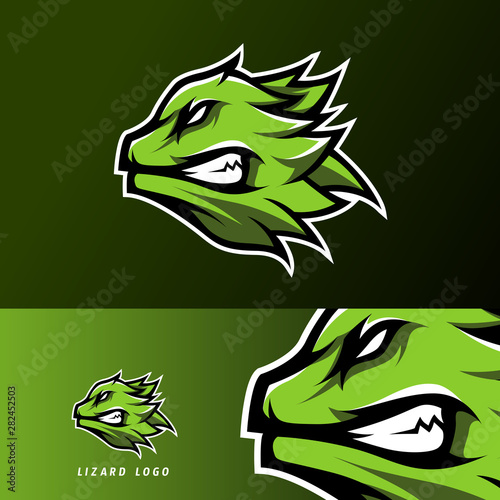 green angry lizard head mascot sport esport logo template
