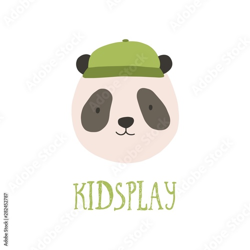 Cute face or head of panda bear wearing stylish cap