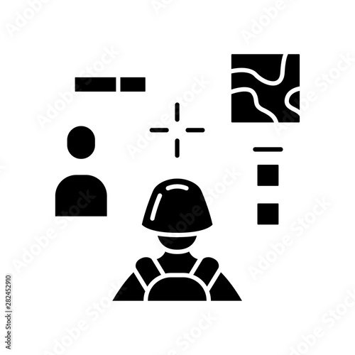 3d shooter glyph icon. PlayVirtual video game. Online multiplayer. Battle royale. Cybersport, esport mission. Computer game interface. Silhouette symbol. Negative space. Vector isolated illustration