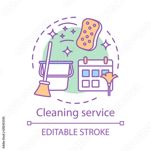 Cleaning service concept icon. Home service idea thin line illustration. Apartment cleanup. Housekeeping. House maintenance. Vector isolated outline drawing. Editable stroke