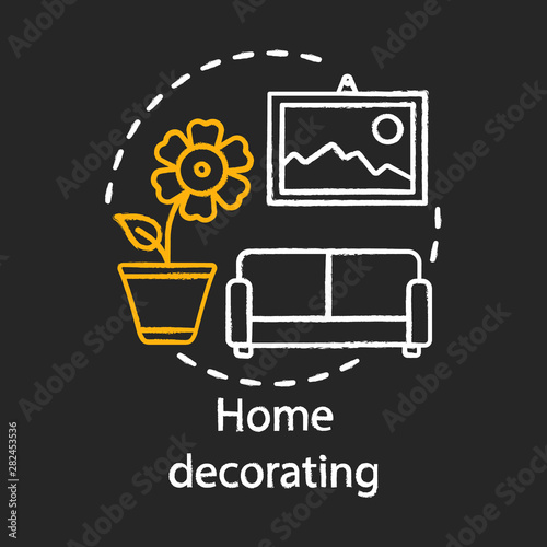Home decorating chalk concept icon. Home service idea. Apartment repair. Interior designer. House reconstruction. Domestic space renovation. Vector isolated chalkboard illustration