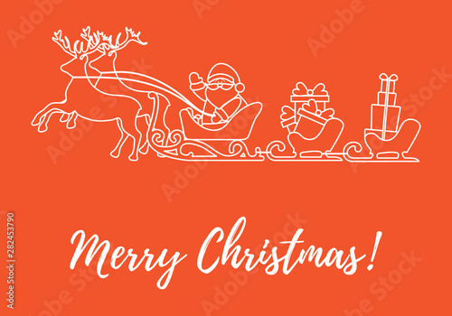 Santa Claus with Christmas presents in sleighs with reindeers. New Year and Christmas illustration.