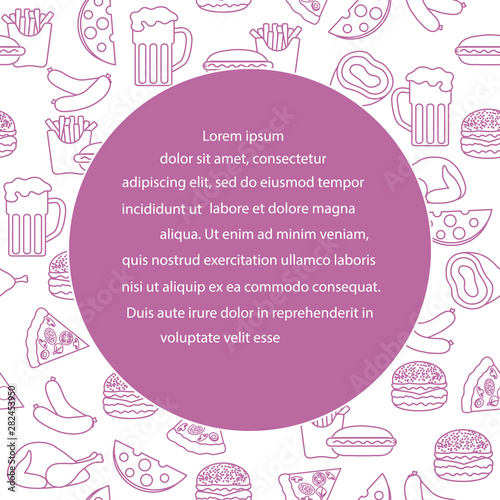 Beer, different types of food and fast food.