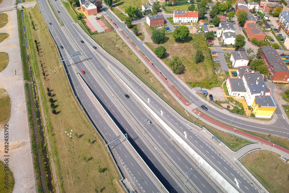 Aerial view of the highway in Gdansk, Poland