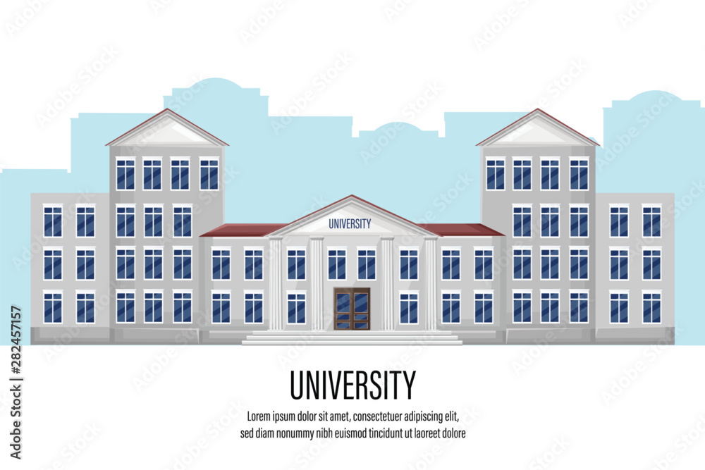 Architectural facade university Vector flat style. Building isolated on white front views