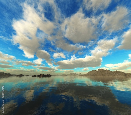 Sea and sky with clouds, seascape, clouds over the sea,