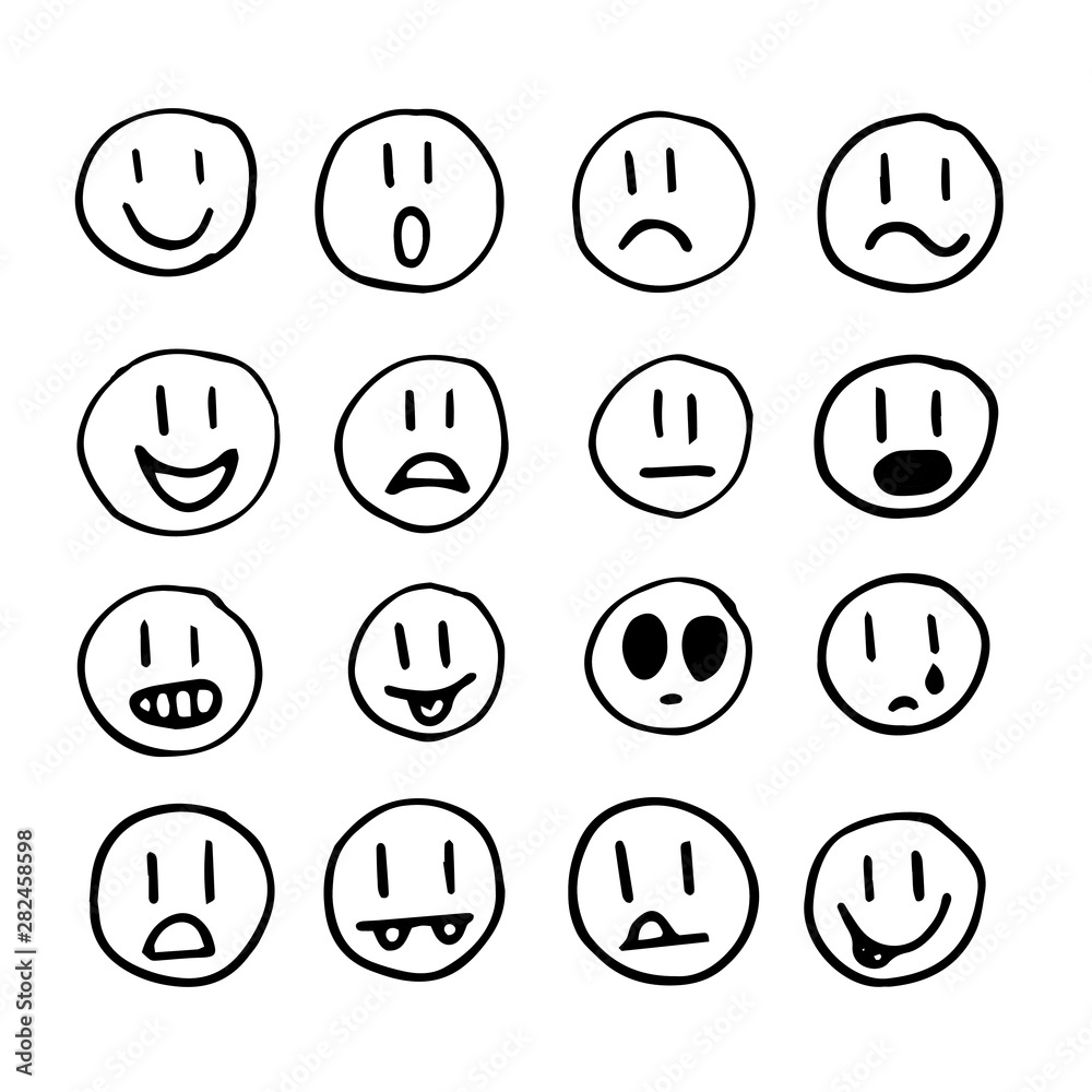 Set of doodle faces different moods. Hand drawn emoji Set of doodle faces different moods. Hand drawn emoji