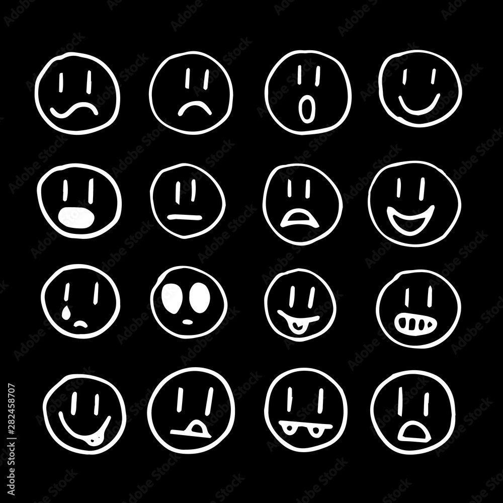 Set of sketched faces different moods. Hand drawn emoji Set of sketched faces different moods. Hand drawn emoji