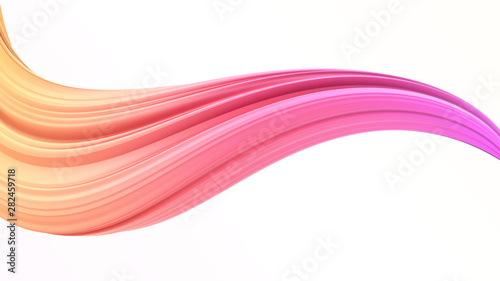 pink to coral colorful gradient abstract twisted shape of paint brush stroke . Digital art background template 3d render