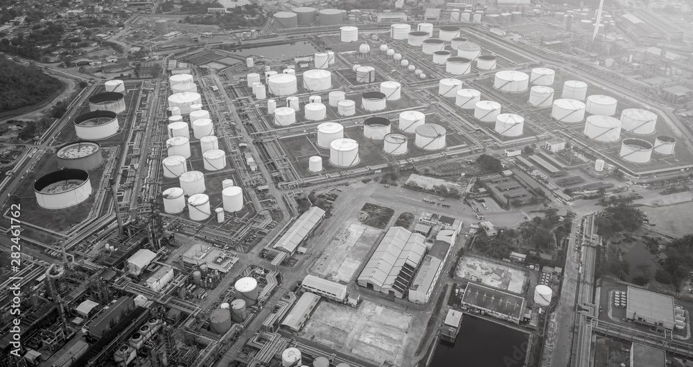 oil and gas refinery plant storage and tank aerial view