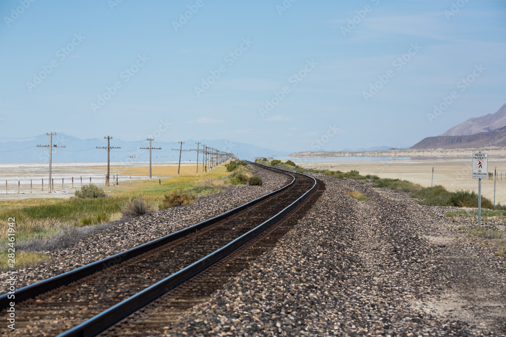 Railroad tracks and telephone poles near the Black Rock desert