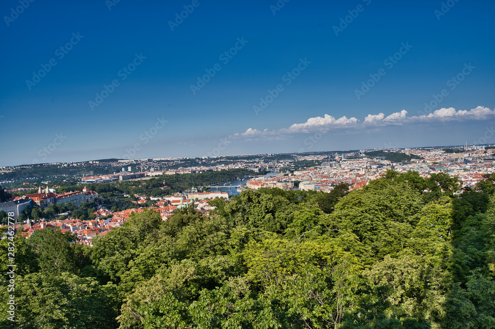 aerial view of Prague old town and Charles bridge