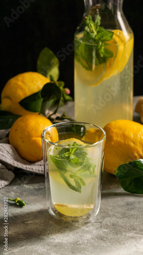 fresh home made lemon lemonade with mint  