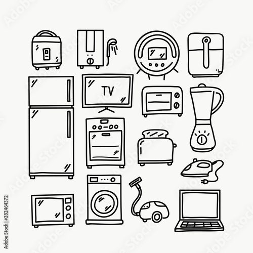 Doodle set home eletronic. Draw by hand. Vector illustration.