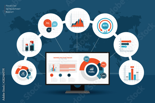  Vector illustration of analytics and data management concept. 