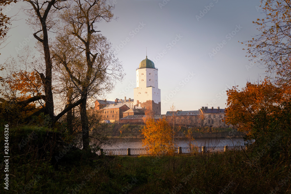 Vyborg castle in the city of Vyborg, Leningrad region, Russia. View of the ancient fortress on the island in autumn