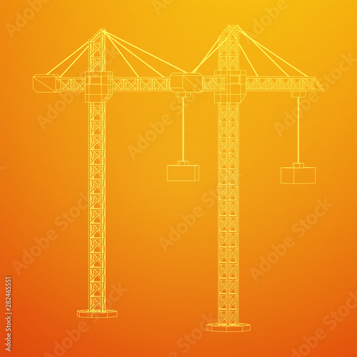 Tower construction building crane. Wireframe low poly mesh vector illustration