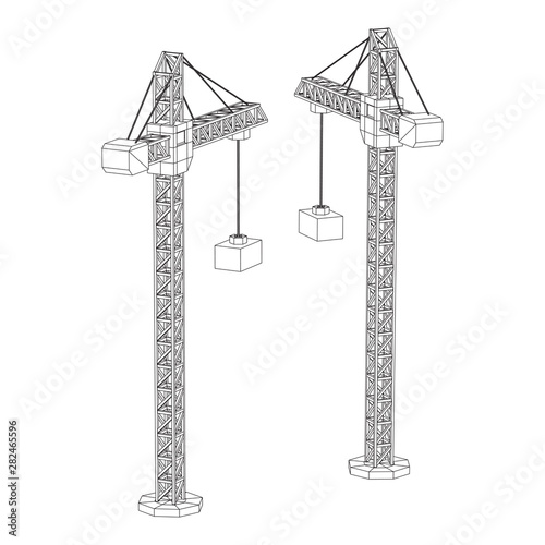Tower construction building crane. Wireframe low poly mesh vector illustration