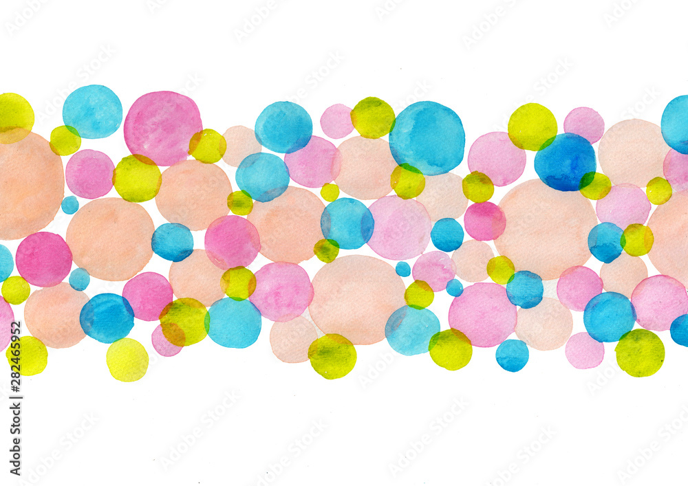 Abstract circle and dots color watercolor hand painting background.