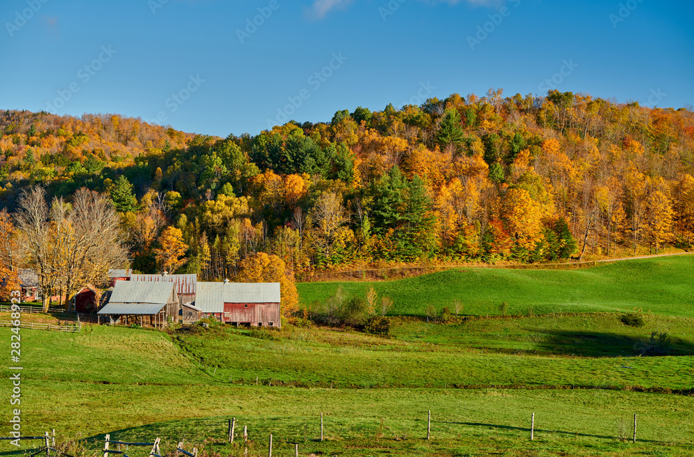 Obraz premium Jenne Farm with barn at sunny autumn day in Vermont, USA