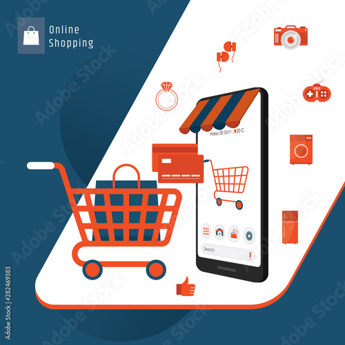 Business e commerce shopping online on mobile device concept and internet marketing online concept