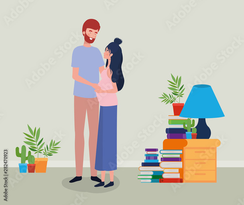 lovers pregnancy couple in the house