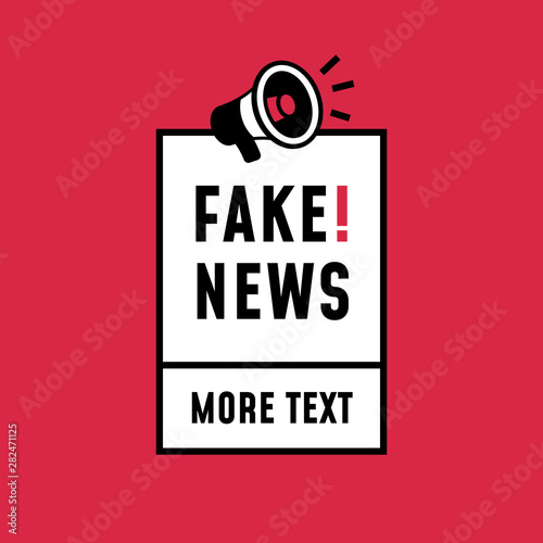 Fake news simple retro style sticker design. loudspeaker megaphone icon with text label for poster template.