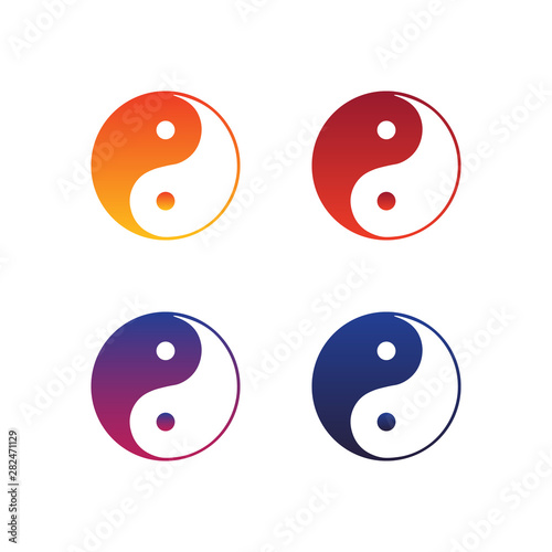 Set, collection of vector yin and yang sign, symbol related to chinese philosophy and culture, concept of balance and dualism.