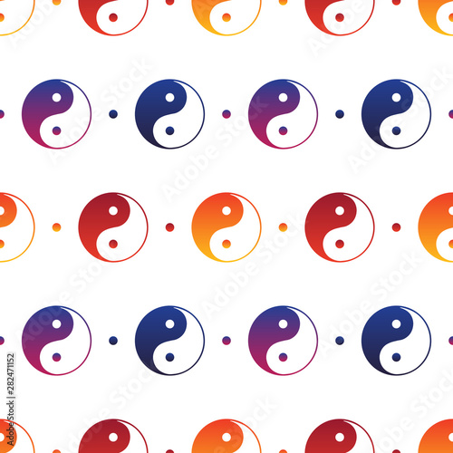 Vector seamless pattern background with colorful yin and yang sign, symbol related to chinese philosophy and culture.