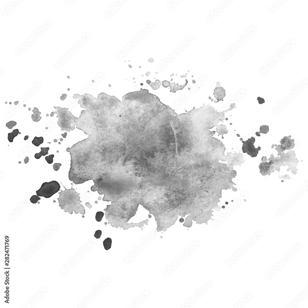 Abstract isolated gray vector watercolor splash. Grunge element for paper design.
