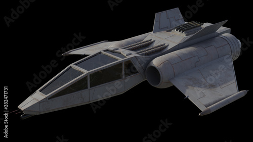 Foto Science fiction illustration of a single seater star fighter spaceship, front an