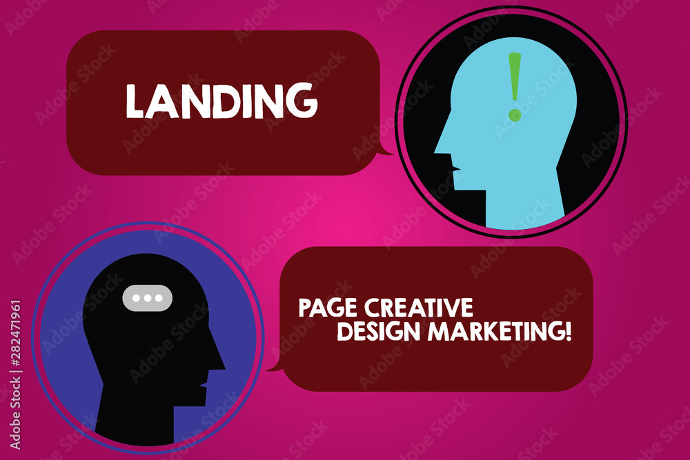 Conceptual hand writing showing Landing Page Creative Design Marketing. Business photo text Homepage advertising social media Messenger Room with Chat Heads Speech Bubbles Punctuations