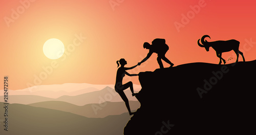 silhouette of the climbers and suprise