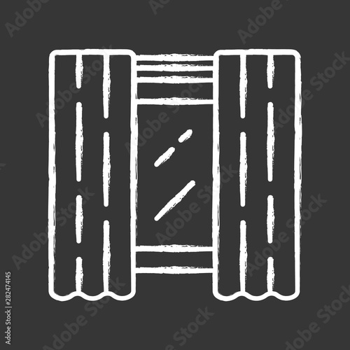 Window panel pair chalk icon. Home decorating drapery fabric. Blackout liner. Room darkening. Kitchen monochrome shades on cornice. Grommet curtains. Isolated vector chalkboard illustration