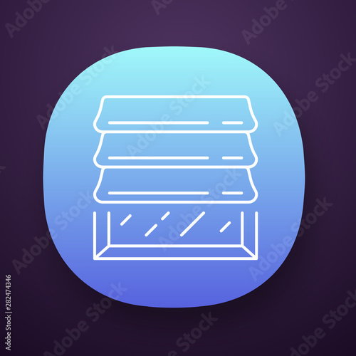 Roman shades app icon. Kitchen decor. House and office design. Home interior shop. Window covering, motorized jalousie. UI/UX user interface. Web or mobile application. Vector isolated illustration