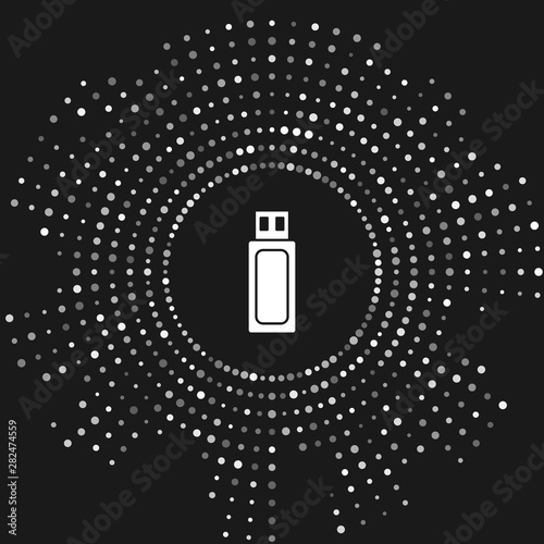 White USB flash drive icon isolated on grey background. Abstract circle random dots. Vector Illustration