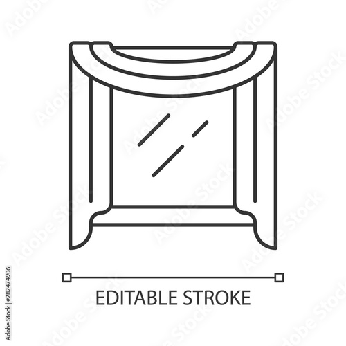 Window scarf linear icon. Window top coverings. Home interior decoration. House furnishing. Thin line illustration. Contour symbol. Vector isolated outline drawing. Editable stroke